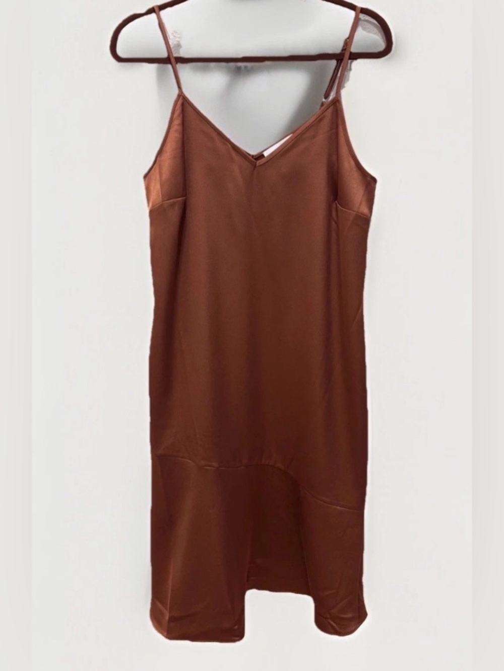 Sam Edelman Satin Slip Dress Rust Brown Midi Cami V Neck Size 10 Fall